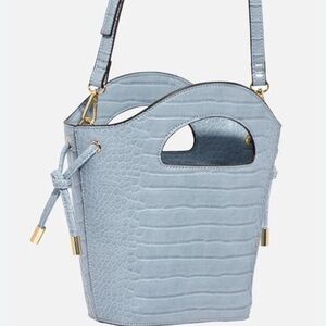 NWT JUST FAB Lt Blue Croc Look Crossbody Purse or Shoulder Bag Cutout Handle